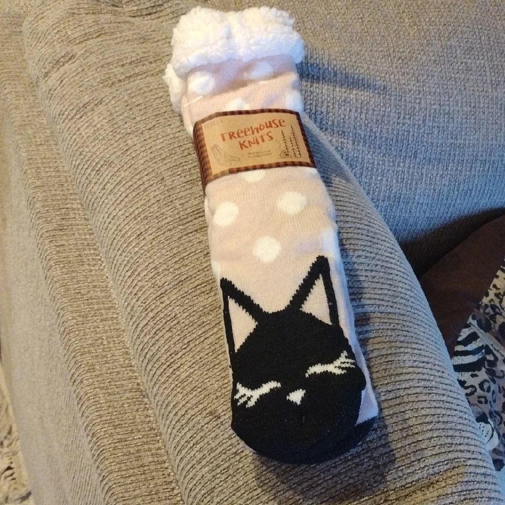Cat Face Socks - Cream and Black